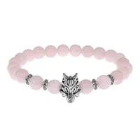 Браслет-амулет Волк с нат. камнем Розовый кварц 8мм BSHE-10-15S