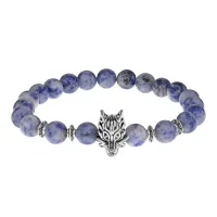 Браслет-амулет Волк с нат.камнем Содалит 8мм BSHE-10-18S