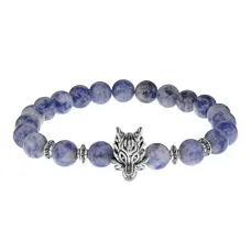 Браслет-амулет Волк с нат.камнем Содалит 8мм BSHE-10-18S