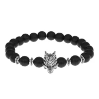 Браслет-амулет Волк с синт. камнем Шунгит 8мм BSHE-10-24S