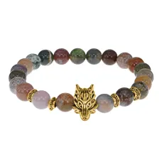 Браслет-амулет Волк с нат. камнем Яшма 8мм BSHE-10-25G