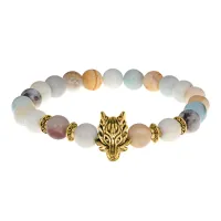 Браслет-амулет Волк с нат.камнем Амазонит 8мм BSHE-10-26G