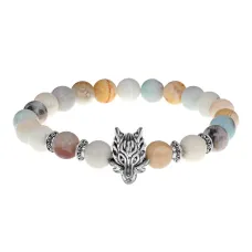 Браслет-амулет Волк с нат. камнем Амазонит 8мм BSHE-10-26S