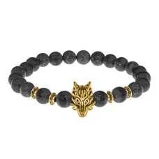 Браслет-амулет Волк с нат. камнем Змеевик 8мм BSHE-10-29G