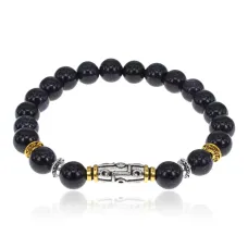 Браслет с 9-глазой бусиной Дзи, синт.камень Синий авантюрин 8мм BSHE-11-02