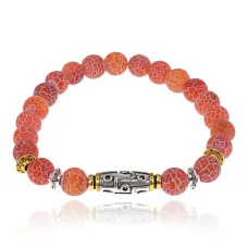 Браслет с 9-глазой бусиной Дзи, нат.камень Африканский агат 8мм BSHE-11-04