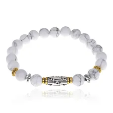 Браслет с 9-глазой бусиной Дзи, нат.камень Кахолонг 8мм BSHE-11-07