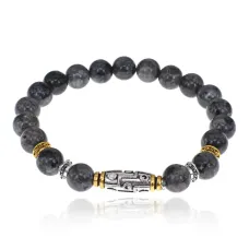 Браслет с 9-глазой бусиной Дзи, нат.камень Лабрадор 8мм BSHE-11-08