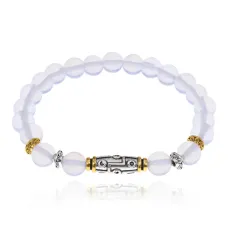 Браслет с 9-глазой бусиной Дзи, синт.камень Лунный камень 8мм BSHE-11-11