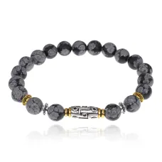 Браслет с 9-глазой бусиной Дзи, нат.камень Обсидиан 8мм BSHE-11-14