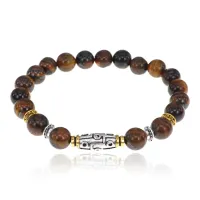 Браслет с 9-глазой бусиной Дзи, нат.камень Тигровый глаз 8мм BSHE-11-19
