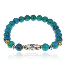 Браслет с 9-глазой бусиной Дзи, синт.камень Хризоколла 8мм BSHE-11-21