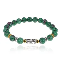 Браслет с 9-глазой бусиной Дзи, синт.камень Цоизит 8мм BSHE-11-22