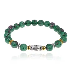Браслет с 9-глазой бусиной Дзи, синт.камень Цоизит 8мм BSHE-11-22