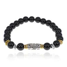 Браслет с 9-глазой бусиной Дзи, нат.камень Черный агат 8мм BSHE-11-23