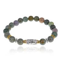 Браслет с 9-глазой бусиной Дзи, нат.камень Яшма 8мм BSHE-11-25