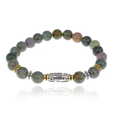 Браслет с 9-глазой бусиной Дзи, нат.камень Яшма 8мм BSHE-11-25