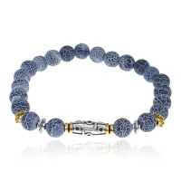Браслет с 9-глазой бусиной Дзи, нат.камень Синий Африк. агат 8мм BSHE-11-27