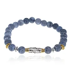 Браслет с 9-глазой бусиной Дзи, нат.камень Синий Африк. агат 8мм BSHE-11-27