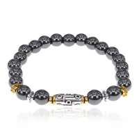 Браслет с 9-глазой бусиной Дзи, синт.камень Гематит 8мм BSHE-11-28