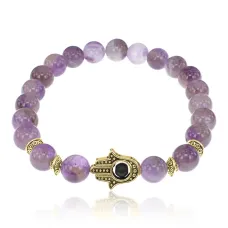 Браслет-амулет Хамса с нат. камнем Аметист 8мм BSHE-G-03