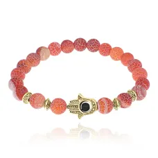 Браслет-амулет Хамса с нат. камнем Африканский агат 8мм BSHE-G-04