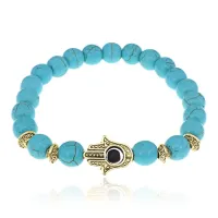 Браслет-амулет Хамса с синт. камнем Бирюза 8мм BSHE-G-05