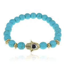 Браслет-амулет Хамса с синт. камнем Бирюза 8мм BSHE-G-05