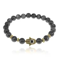 Браслет-амулет Хамса с нат. камнем Лабрадор 8мм BSHE-G-08