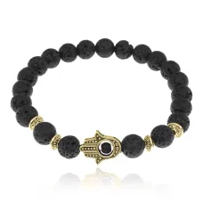 Браслет-амулет Хамса с нат. камнем Лава 8мм BSHE-G-09