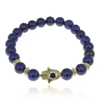 Браслет-амулет Хамса с нат. камнем Лазурит 8мм BSHE-G-10