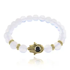 Браслет-амулет Хамса с синт. камнем Лунный камень 8мм BSHE-G-11