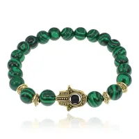 Браслет-амулет Хамса с синтетическим камнем Малахит 8мм BSHE-G-12