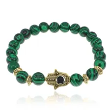 Браслет-амулет Хамса с синтетическим камнем Малахит 8мм BSHE-G-12