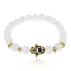Браслет-амулет Хамса с синт. камнем Сахарный кварц 8мм BSHE-G-16