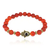 Браслет-амулет Хамса с нат. камнем Сердолик 8мм BSHE-G-17