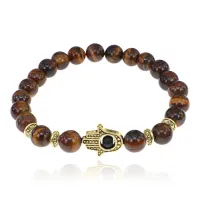 Браслет-амулет Хамса с нат. камнем Тигровый глаз 8мм BSHE-G-19