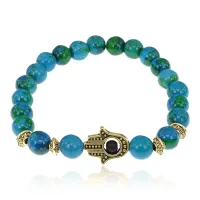 Браслет-амулет Хамса с синт. камнем Хризоколла 8мм BSHE-G-21