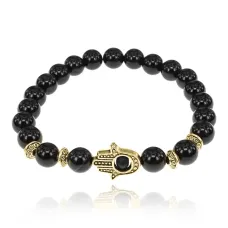 Браслет-амулет Хамса с нат. камнем Черный агат 8мм BSHE-G-23