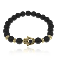 Браслет-амулет Хамса с синтетическим камнем Шунгит 8мм BSHE-G-24