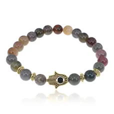 Браслет-амулет Хамса с нат. камнем Яшма 8мм BSHE-G-25