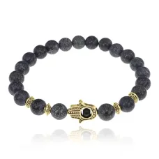 Браслет-амулет Хамса с нат. камнем Змеевик 8мм BSHE-G-29
