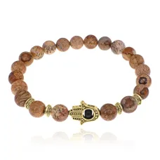 Браслет-амулет Хамса с нат.камнем Песочная яшма 8мм BSHE-G-30