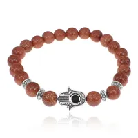 Браслет-амулет Хамса с синт. камнем Коричневый авантюрин 8мм BSHE-S-01