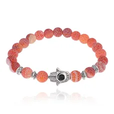 Браслет-амулет Хамса с нат. камнем Африканский агат 8мм BSHE-S-04