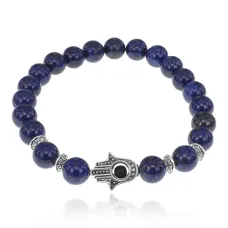 Браслет-амулет Хамса с нат. камнем Лазурит 8мм BSHE-S-10
