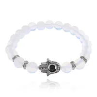 Браслет-амулет Хамса с синт. камнем Лунный камень 8мм BSHE-S-11