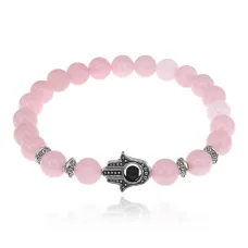 Браслет-амулет Хамса с нат. камнем Розовый кварц 8мм BSHE-S-15