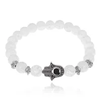 Браслет-амулет Хамса с синт. камнем Сахарный кварц 8мм BSHE-S-16