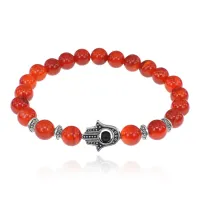 Браслет-амулет Хамса с нат. камнем Сердолик 8мм BSHE-S-17